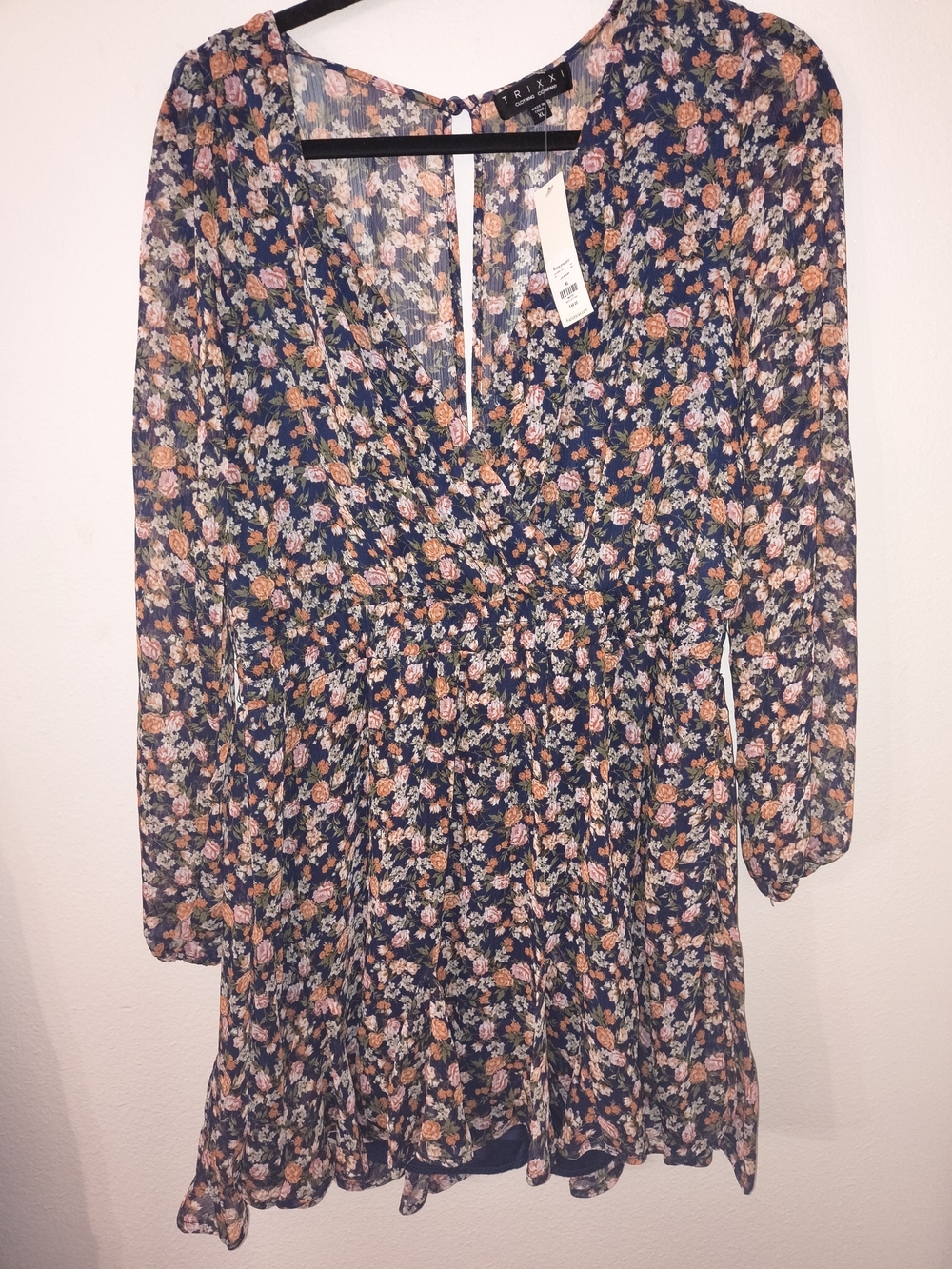 NWT Trixxi Floral Chiffon Mini Dress XL Long Sleeve Surplice Boho